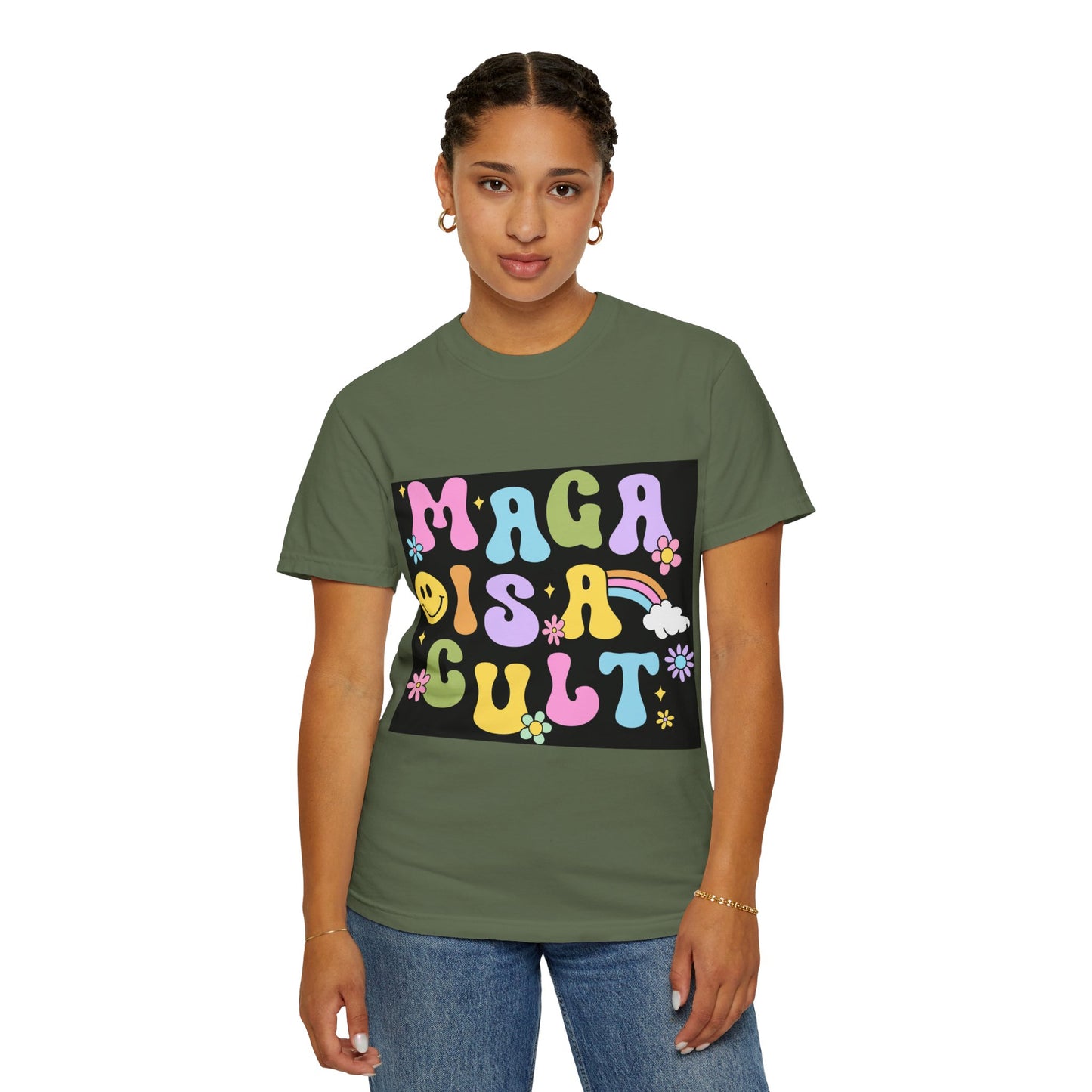 Colorful Statement T-Shirt - 'MAGA IS A CULT' Graphic Tee, Unisex T-Shirt, Trendy Apparel, Fun Gift, Casual Wear