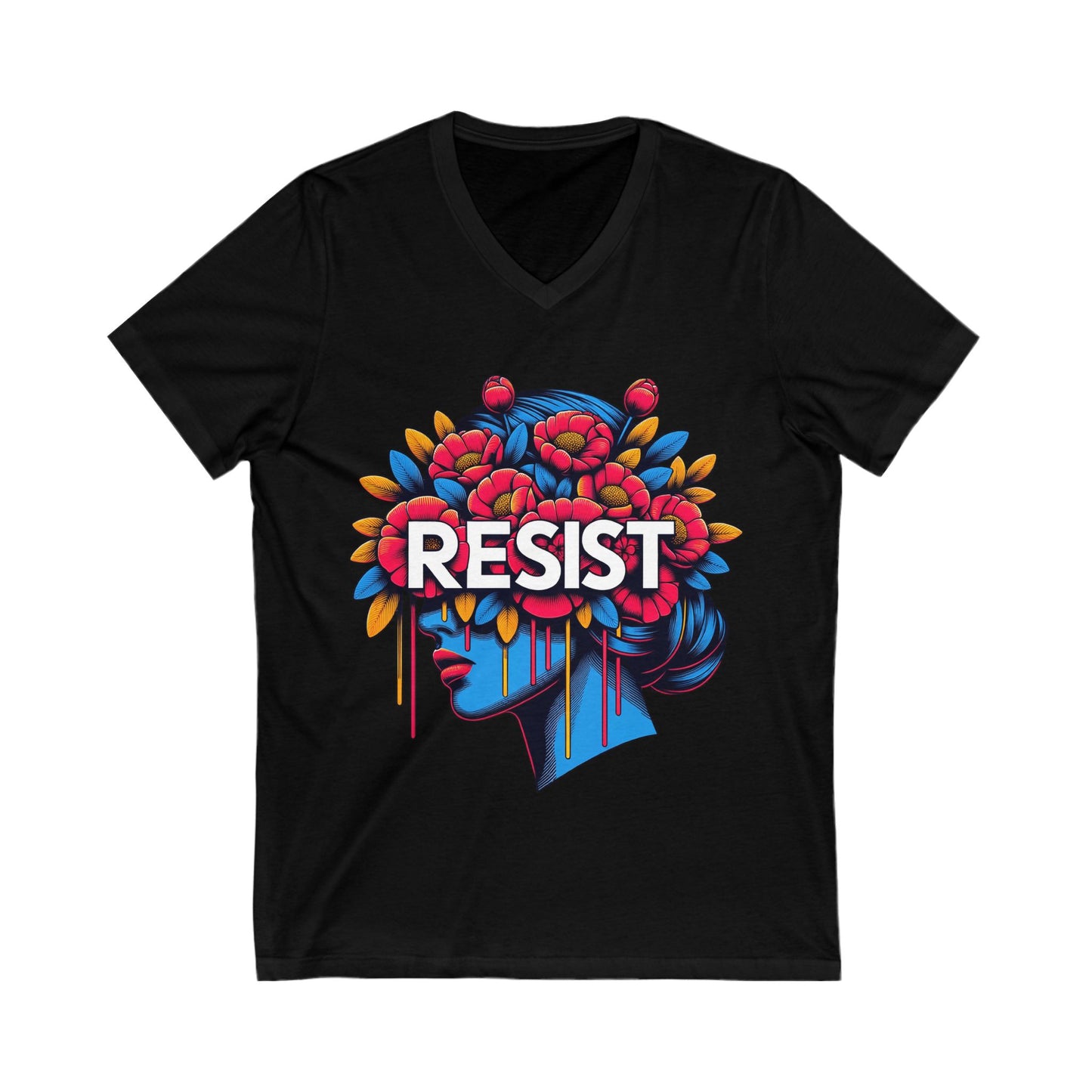 Floral Resistance Tee, Empowerment Shirt, Unisex V-Neck Tee, Inspirational Clothing, Gift for Activists, Boho Art Top