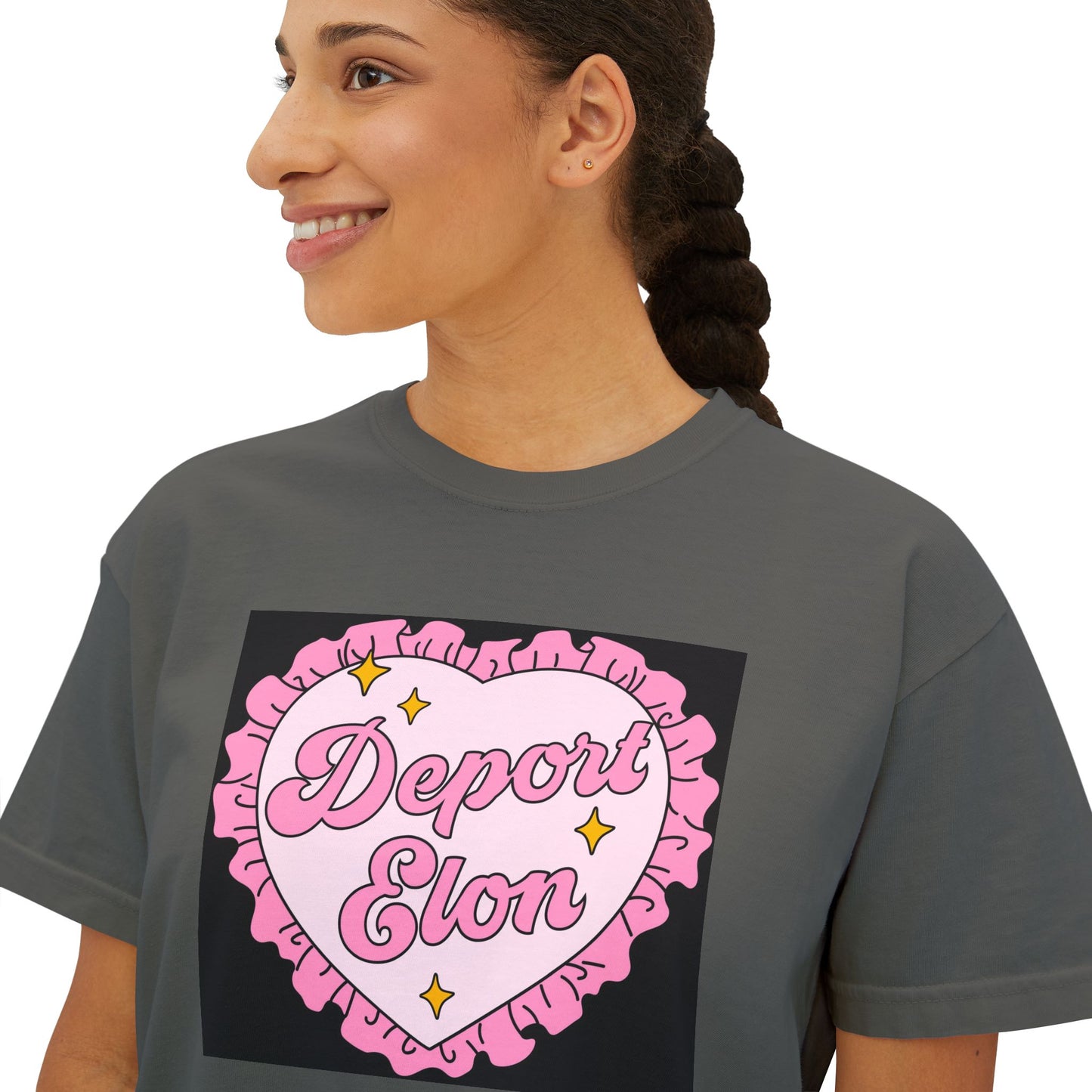 Depor-Elon Women's Boxy Tee, Trendy Graphic Tee, Statement T-Shirt, Casual Fashion Top, Irreverent Gift Idea, Summer Style Top