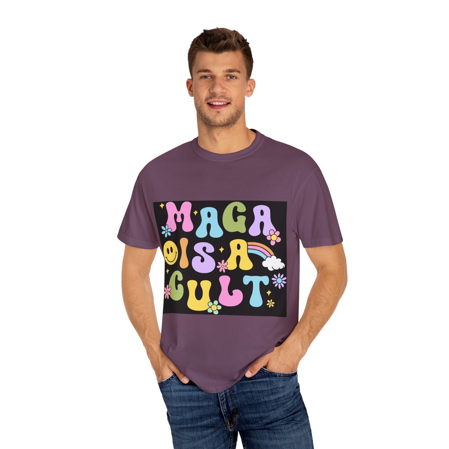 Colorful Statement T-Shirt - 'MAGA IS A CULT' Graphic Tee, Unisex T-Shirt, Trendy Apparel, Fun Gift, Casual Wear