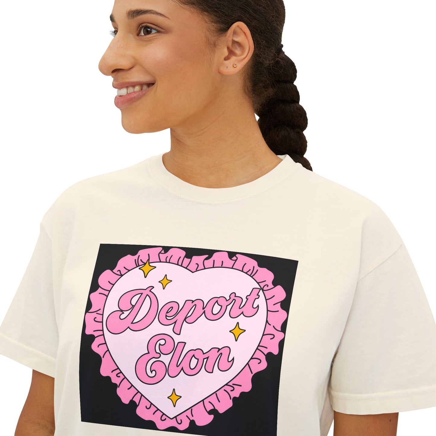 Depor-Elon Women's Boxy Tee, Trendy Graphic Tee, Statement T-Shirt, Casual Fashion Top, Irreverent Gift Idea, Summer Style Top