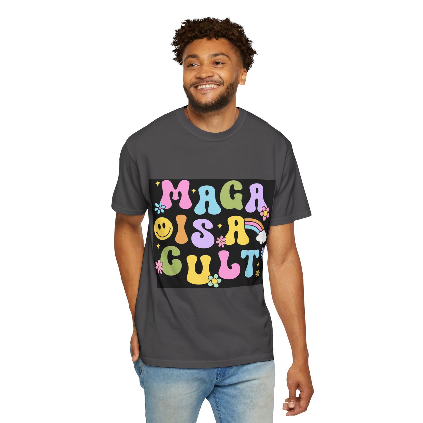Colorful Statement T-Shirt - 'MAGA IS A CULT' Graphic Tee, Unisex T-Shirt, Trendy Apparel, Fun Gift, Casual Wear