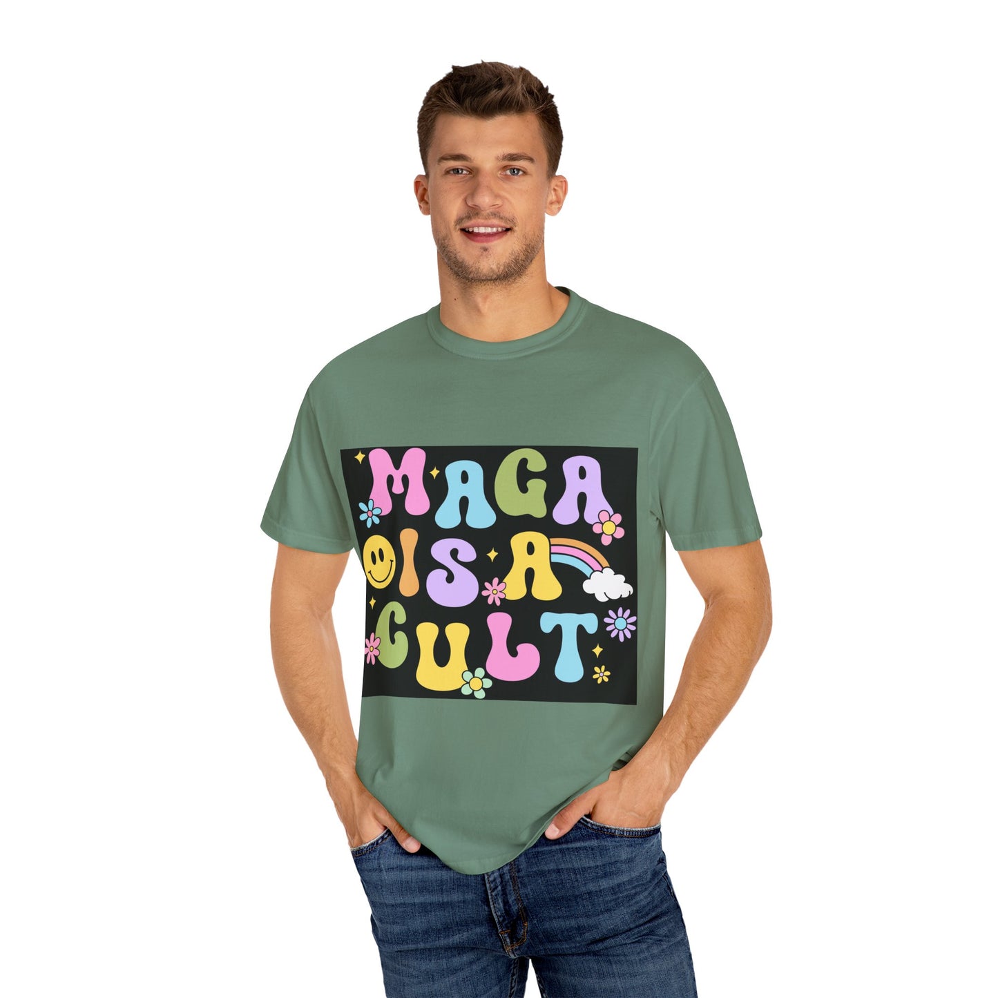 Colorful Statement T-Shirt - 'MAGA IS A CULT' Graphic Tee, Unisex T-Shirt, Trendy Apparel, Fun Gift, Casual Wear