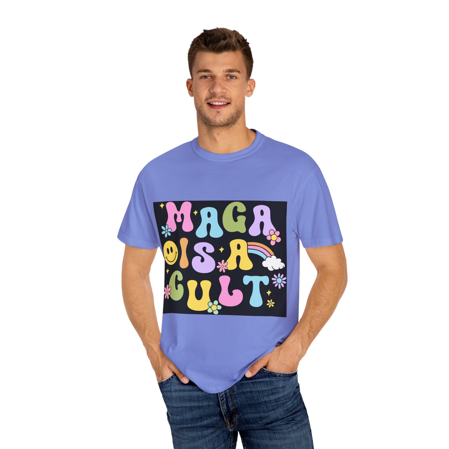 Colorful Statement T-Shirt - 'MAGA IS A CULT' Graphic Tee, Unisex T-Shirt, Trendy Apparel, Fun Gift, Casual Wear