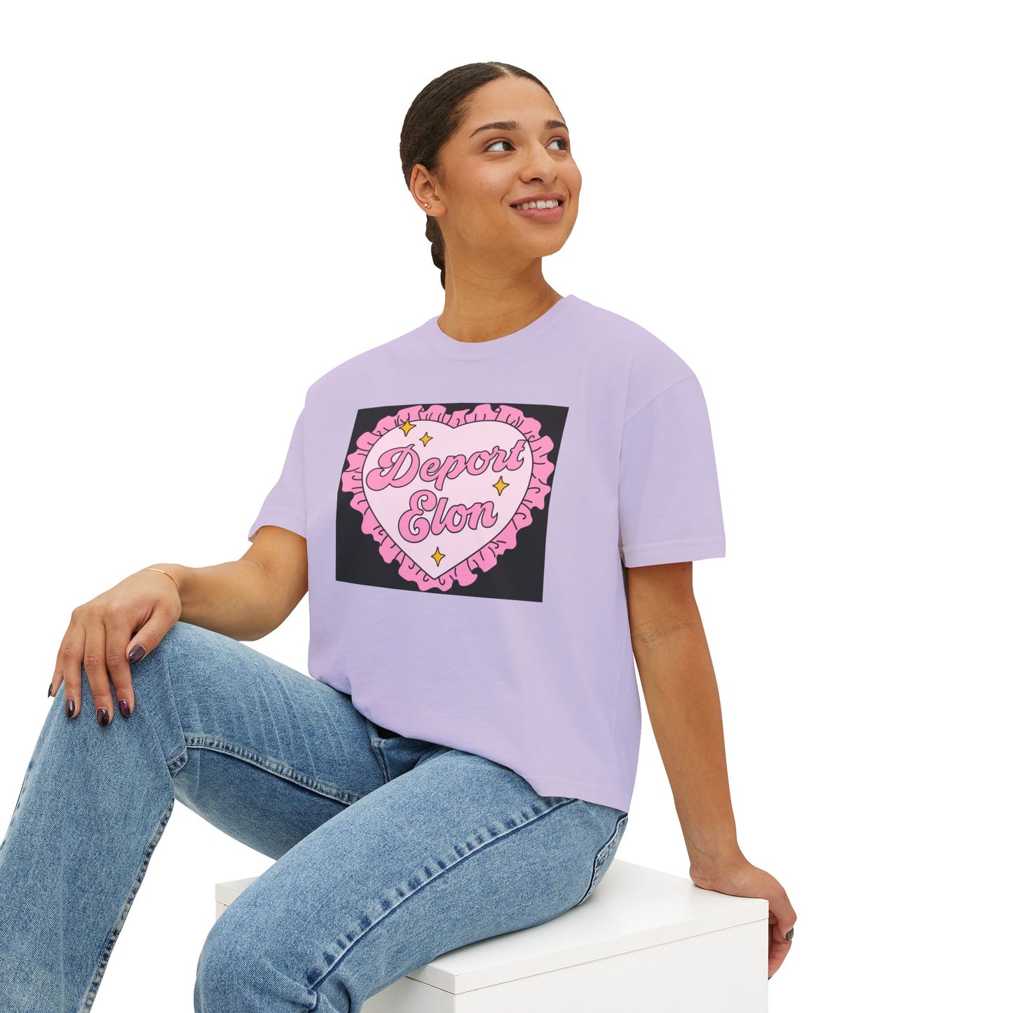 Depor-Elon Women's Boxy Tee, Trendy Graphic Tee, Statement T-Shirt, Casual Fashion Top, Irreverent Gift Idea, Summer Style Top