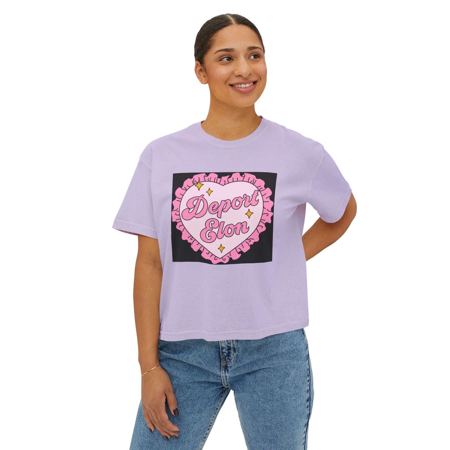 Depor-Elon Women's Boxy Tee, Trendy Graphic Tee, Statement T-Shirt, Casual Fashion Top, Irreverent Gift Idea, Summer Style Top
