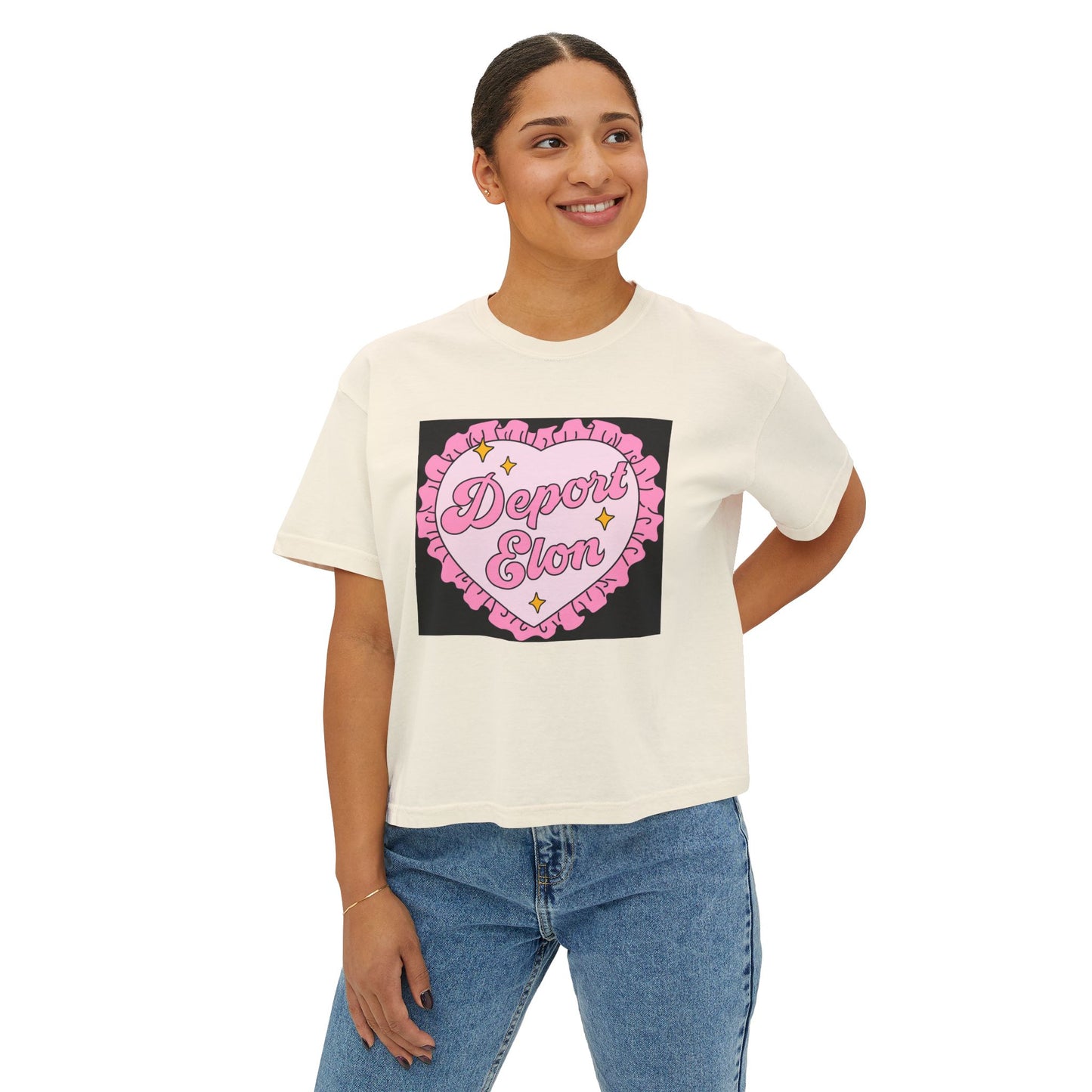 Depor-Elon Women's Boxy Tee, Trendy Graphic Tee, Statement T-Shirt, Casual Fashion Top, Irreverent Gift Idea, Summer Style Top
