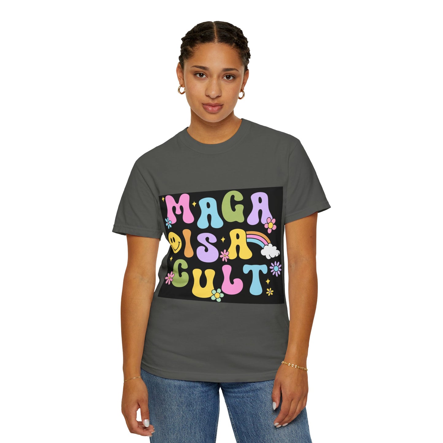 Colorful Statement T-Shirt - 'MAGA IS A CULT' Graphic Tee, Unisex T-Shirt, Trendy Apparel, Fun Gift, Casual Wear