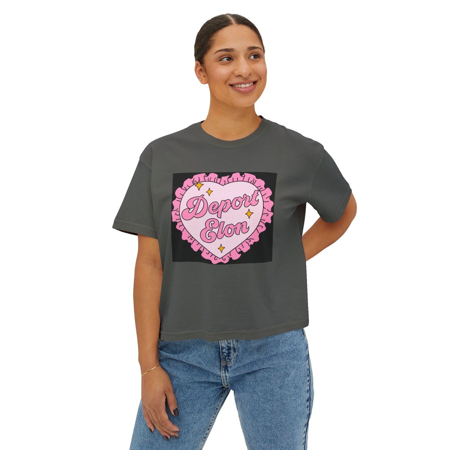 Depor-Elon Women's Boxy Tee, Trendy Graphic Tee, Statement T-Shirt, Casual Fashion Top, Irreverent Gift Idea, Summer Style Top