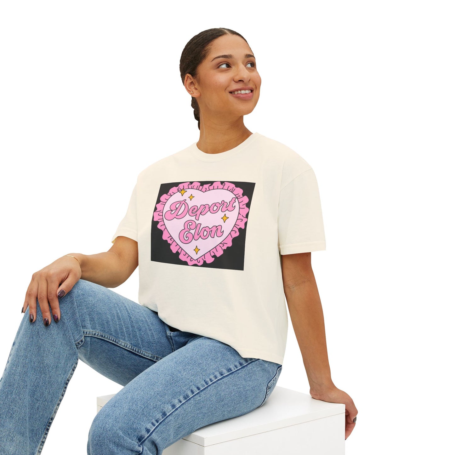 Depor-Elon Women's Boxy Tee, Trendy Graphic Tee, Statement T-Shirt, Casual Fashion Top, Irreverent Gift Idea, Summer Style Top