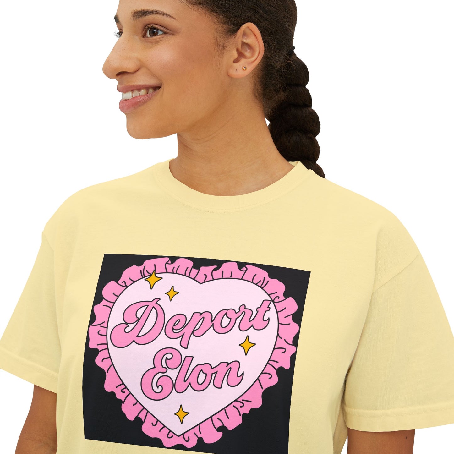 Depor-Elon Women's Boxy Tee, Trendy Graphic Tee, Statement T-Shirt, Casual Fashion Top, Irreverent Gift Idea, Summer Style Top
