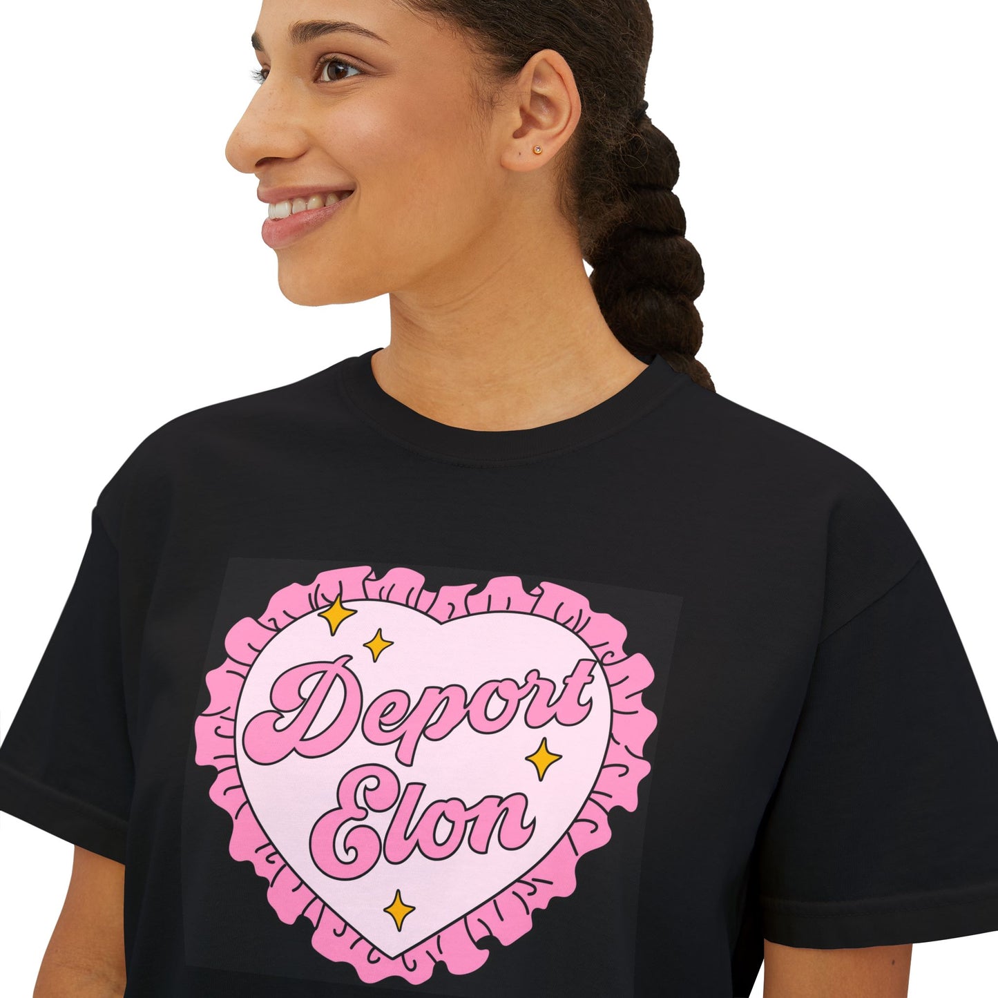 Depor-Elon Women's Boxy Tee, Trendy Graphic Tee, Statement T-Shirt, Casual Fashion Top, Irreverent Gift Idea, Summer Style Top