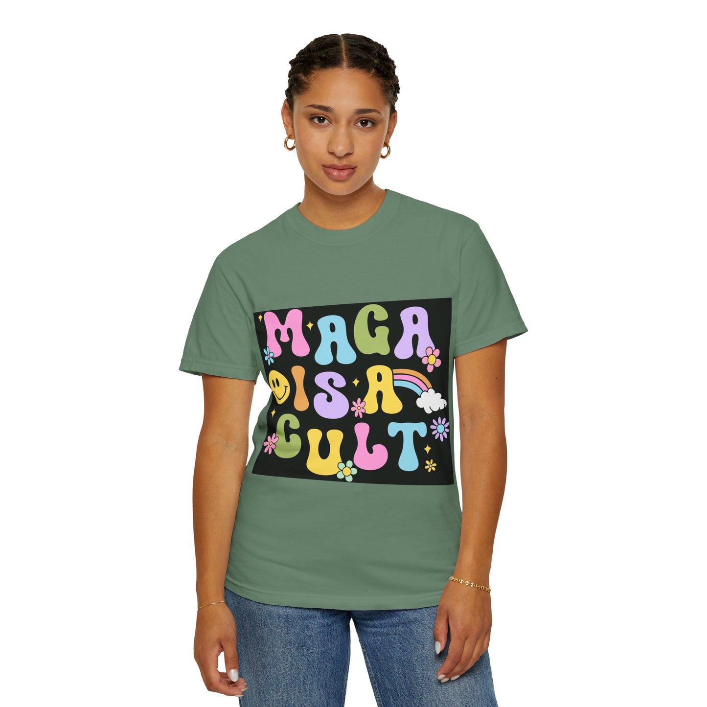 Colorful Statement T-Shirt - 'MAGA IS A CULT' Graphic Tee, Unisex T-Shirt, Trendy Apparel, Fun Gift, Casual Wear