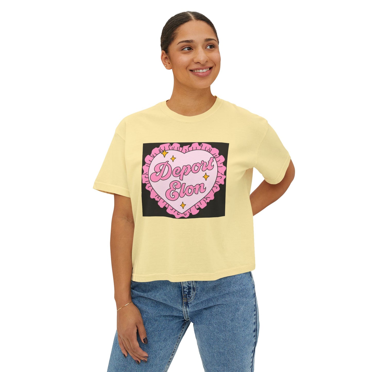 Depor-Elon Women's Boxy Tee, Trendy Graphic Tee, Statement T-Shirt, Casual Fashion Top, Irreverent Gift Idea, Summer Style Top