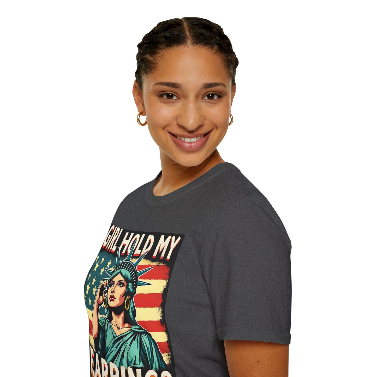 Patriotic Graphic Tee - "Girl Hold My Earrings" Unisex Softstyle T-Shirt, Independence Day, Gifts for Her, Fun Statement Shirt, [...]