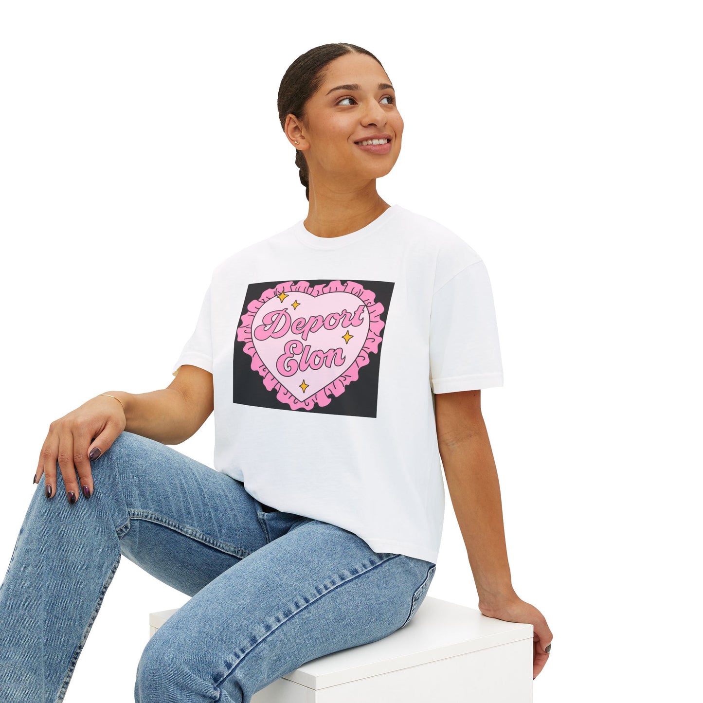 Depor-Elon Women's Boxy Tee, Trendy Graphic Tee, Statement T-Shirt, Casual Fashion Top, Irreverent Gift Idea, Summer Style Top