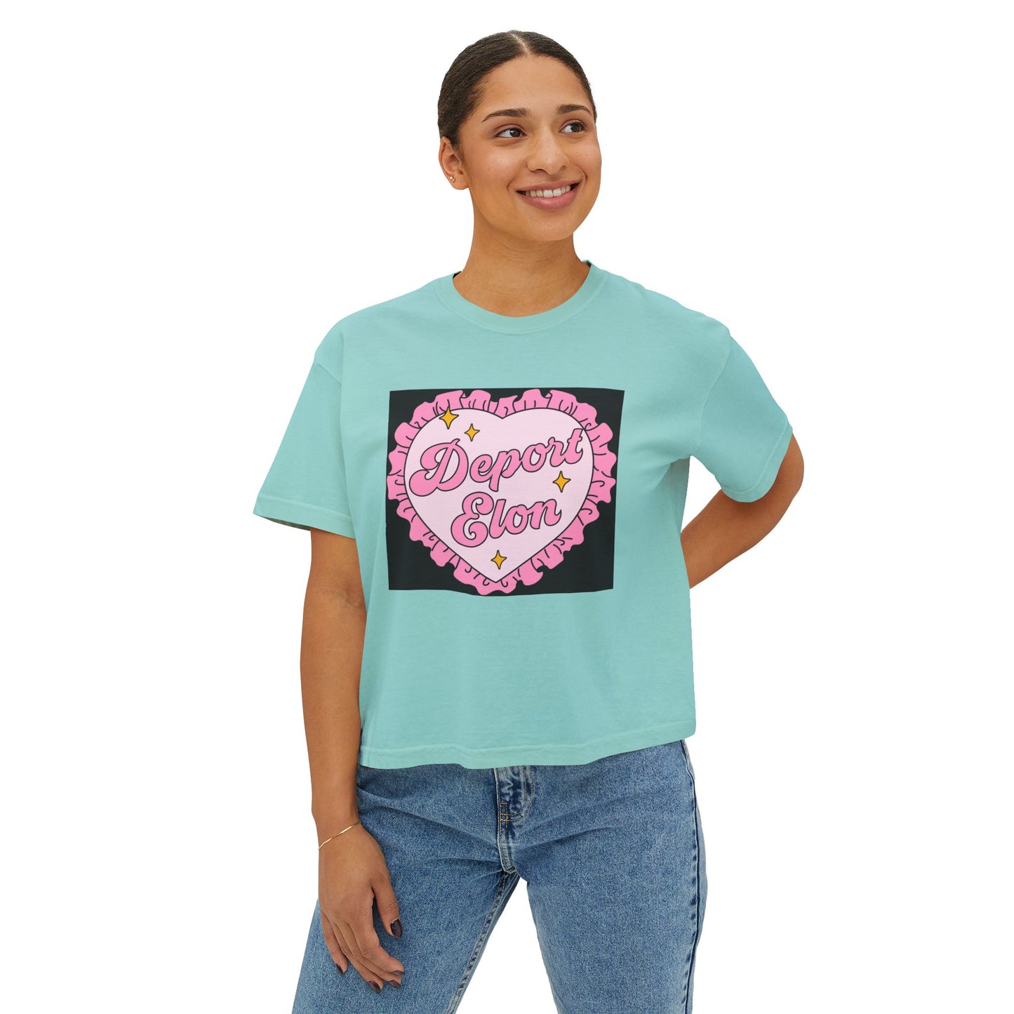 Depor-Elon Women's Boxy Tee, Trendy Graphic Tee, Statement T-Shirt, Casual Fashion Top, Irreverent Gift Idea, Summer Style Top