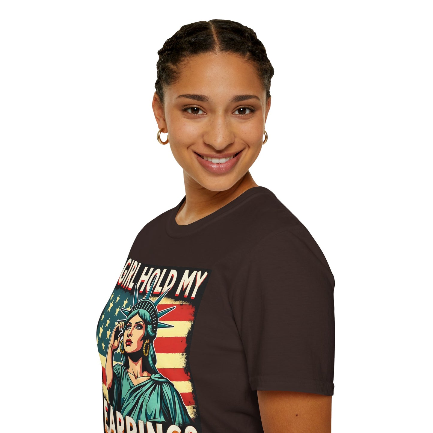 Patriotic Graphic Tee - "Girl Hold My Earrings" Unisex Softstyle T-Shirt, Independence Day, Gifts for Her, Fun Statement Shirt, [...]