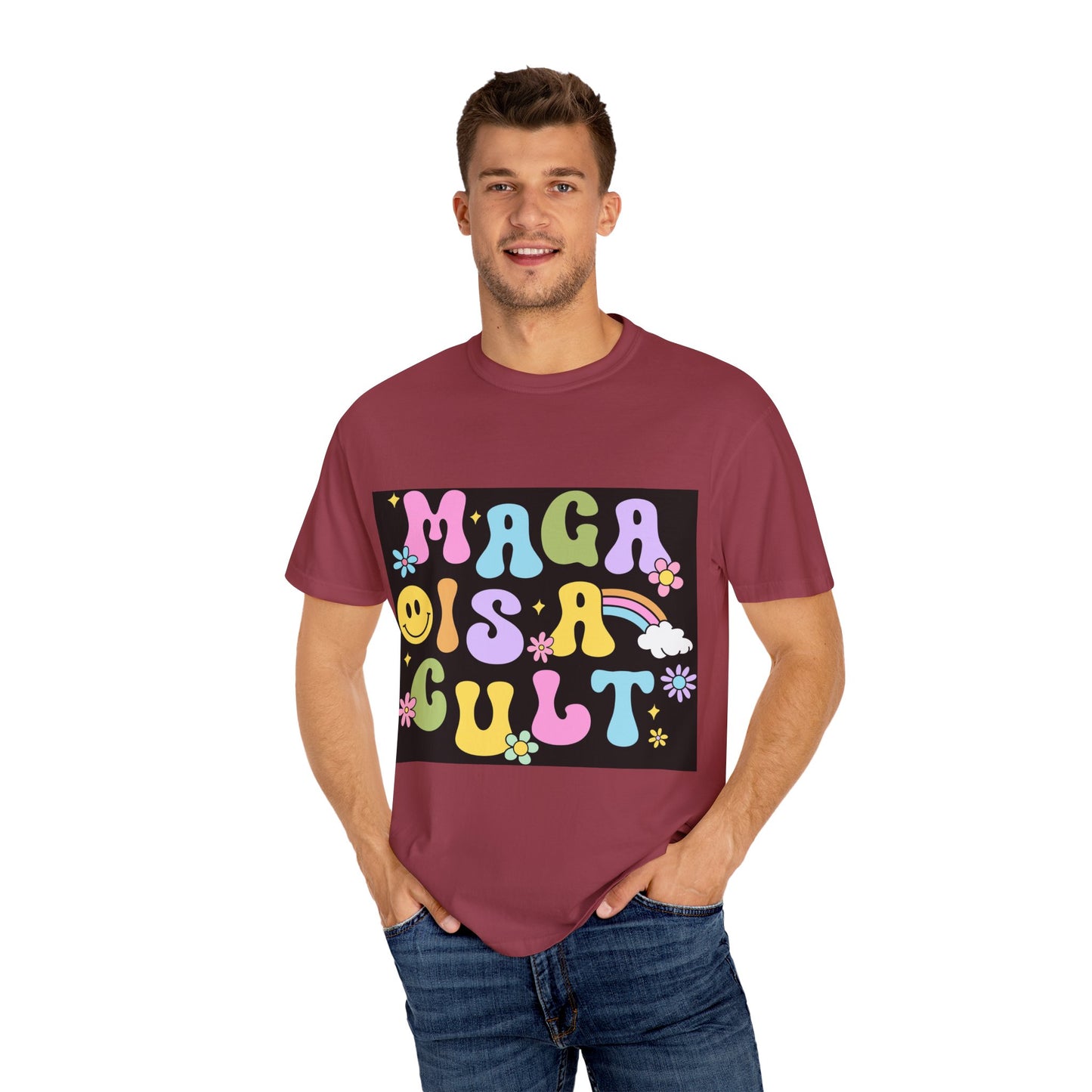 Colorful Statement T-Shirt - 'MAGA IS A CULT' Graphic Tee, Unisex T-Shirt, Trendy Apparel, Fun Gift, Casual Wear