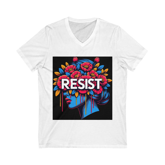 Floral Resistance Tee, Empowerment Shirt, Unisex V-Neck Tee, Inspirational Clothing, Gift for Activists, Boho Art Top