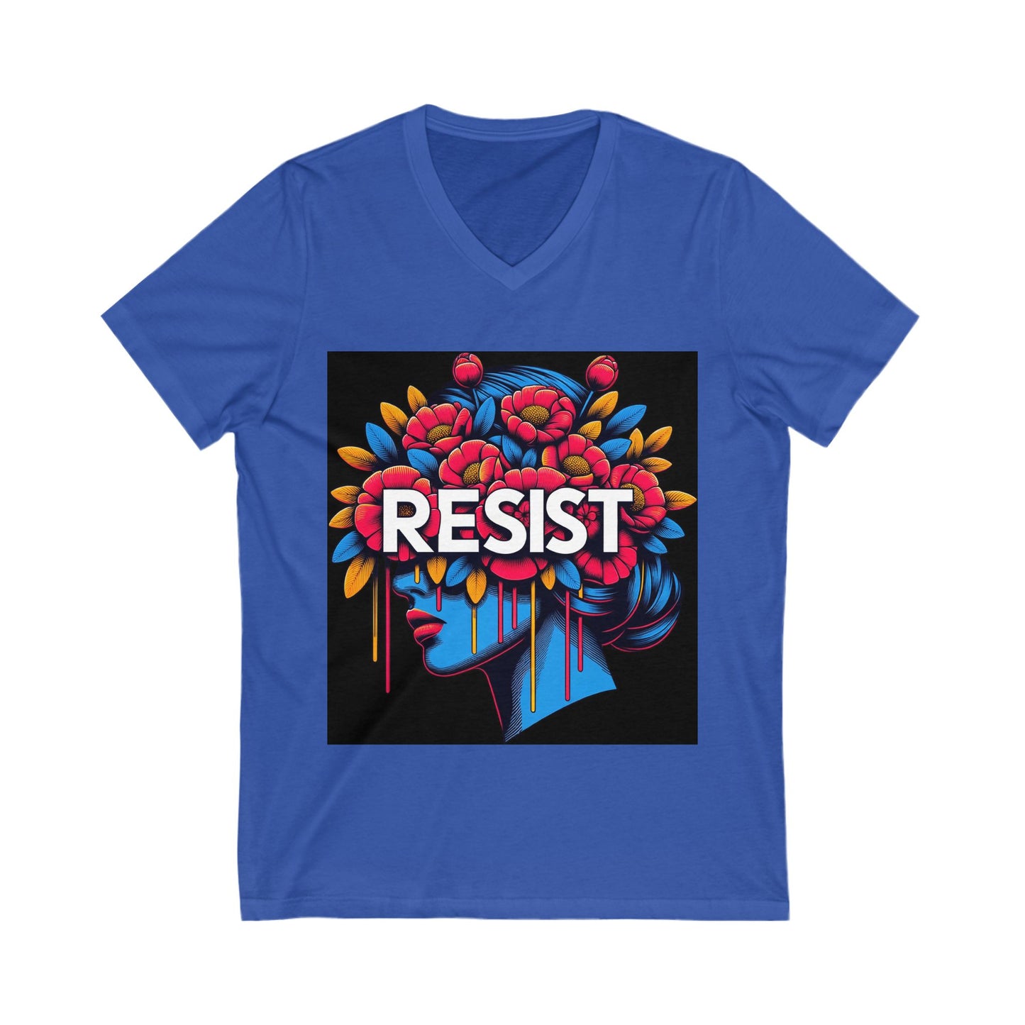 Floral Resistance Tee, Empowerment Shirt, Unisex V-Neck Tee, Inspirational Clothing, Gift for Activists, Boho Art Top