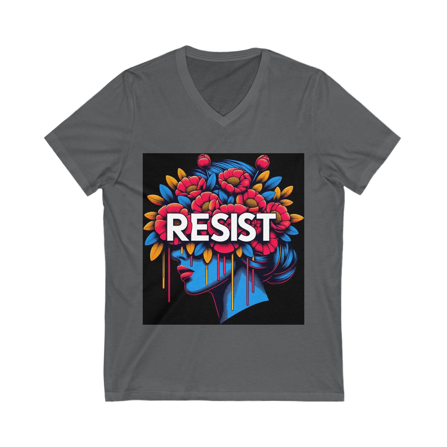 Floral Resistance Tee, Empowerment Shirt, Unisex V-Neck Tee, Inspirational Clothing, Gift for Activists, Boho Art Top