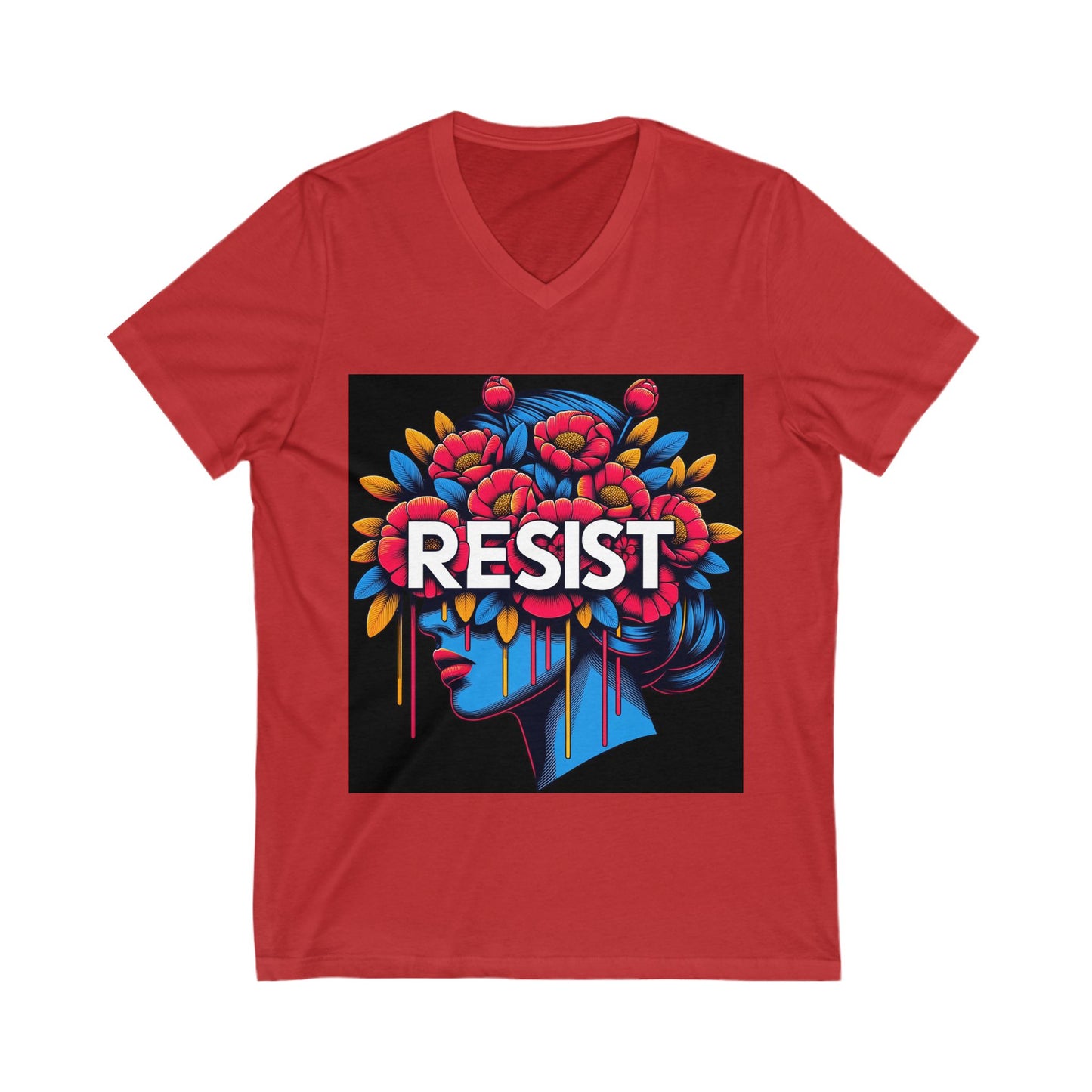 Floral Resistance Tee, Empowerment Shirt, Unisex V-Neck Tee, Inspirational Clothing, Gift for Activists, Boho Art Top