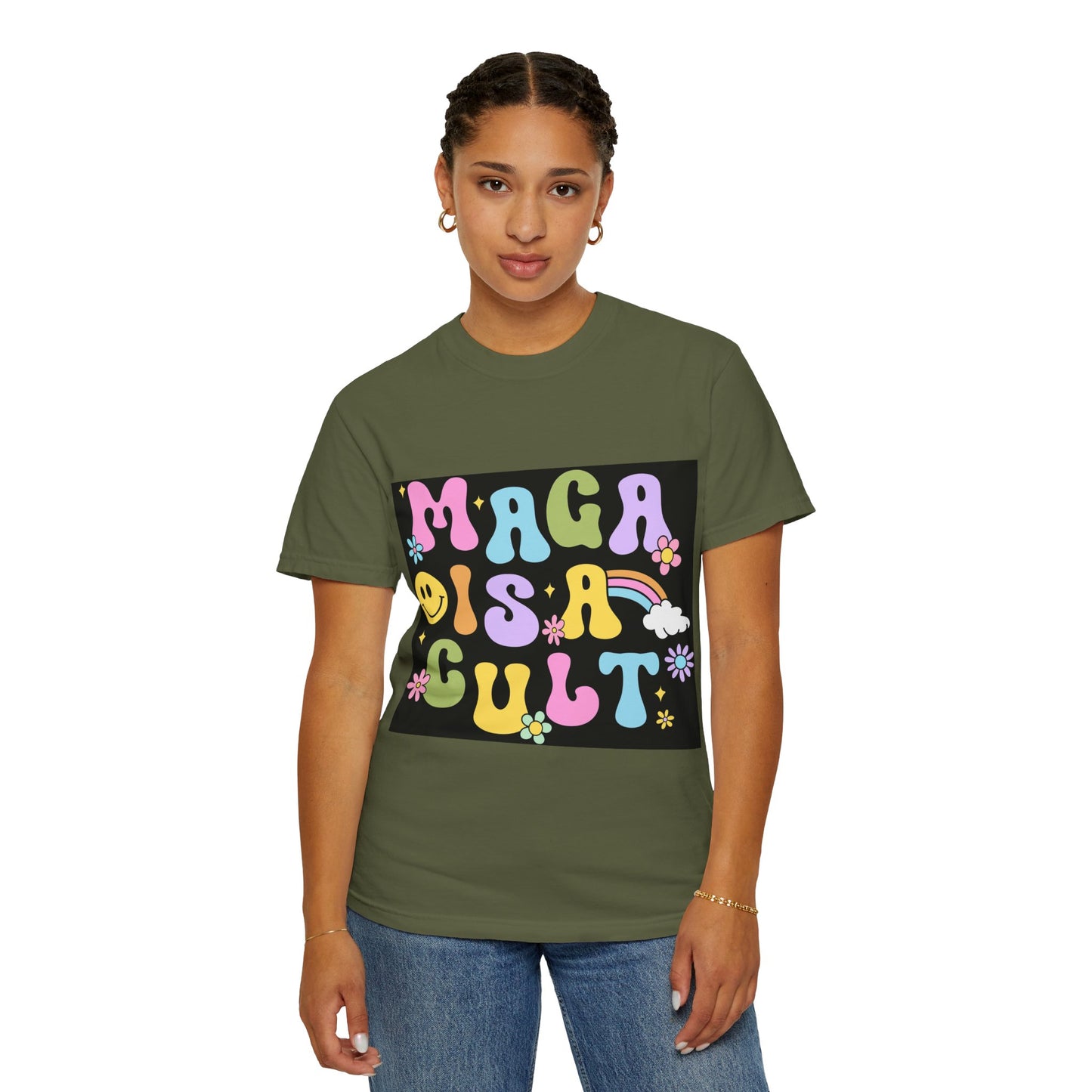 Colorful Statement T-Shirt - 'MAGA IS A CULT' Graphic Tee, Unisex T-Shirt, Trendy Apparel, Fun Gift, Casual Wear