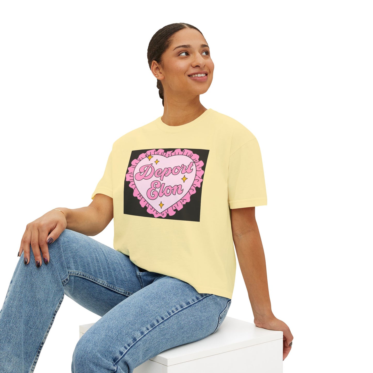 Depor-Elon Women's Boxy Tee, Trendy Graphic Tee, Statement T-Shirt, Casual Fashion Top, Irreverent Gift Idea, Summer Style Top