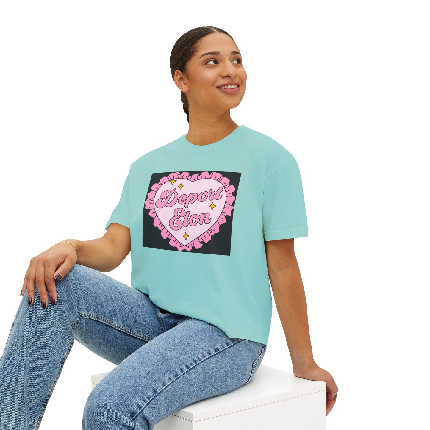 Depor-Elon Women's Boxy Tee, Trendy Graphic Tee, Statement T-Shirt, Casual Fashion Top, Irreverent Gift Idea, Summer Style Top
