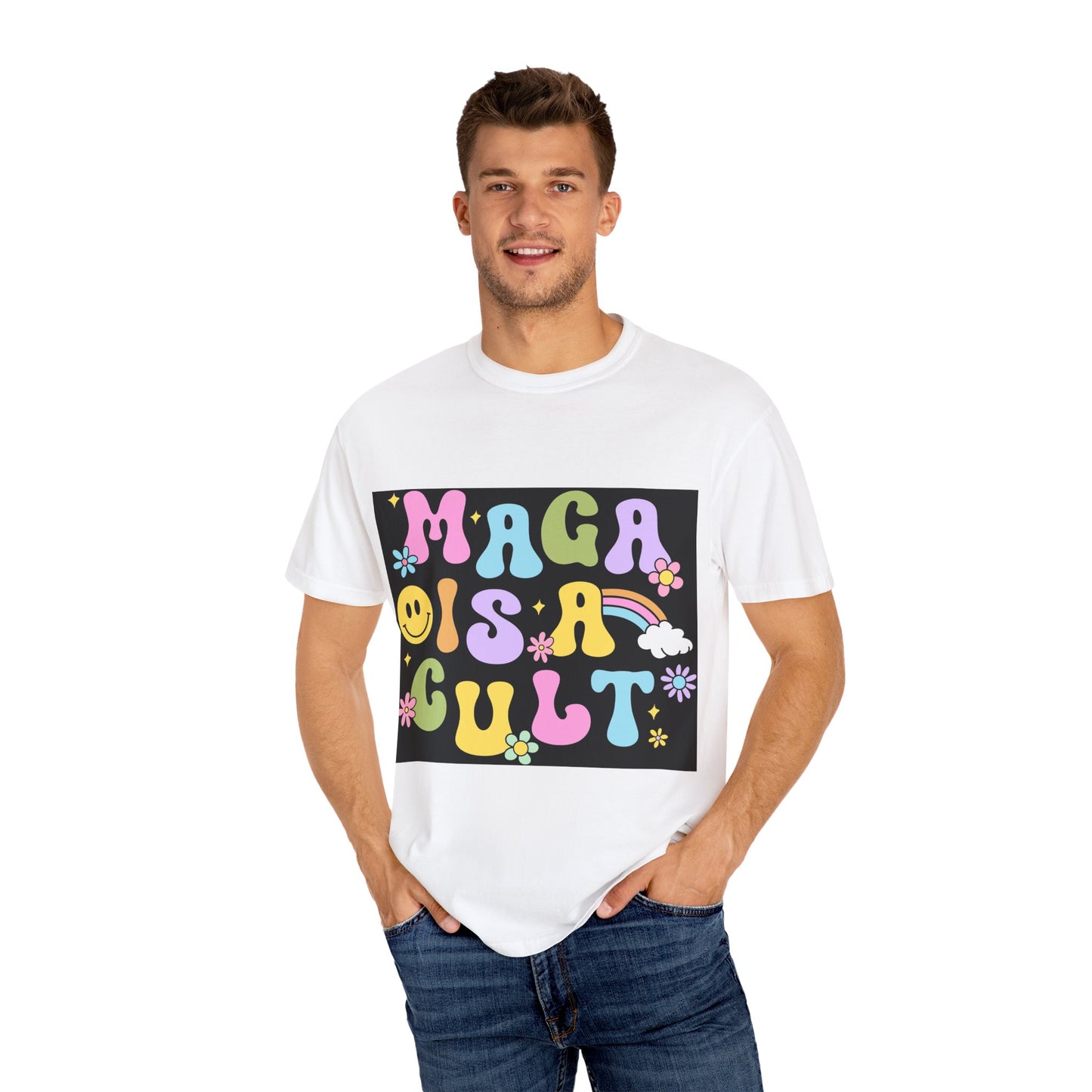 Colorful Statement T-Shirt - 'MAGA IS A CULT' Graphic Tee, Unisex T-Shirt, Trendy Apparel, Fun Gift, Casual Wear