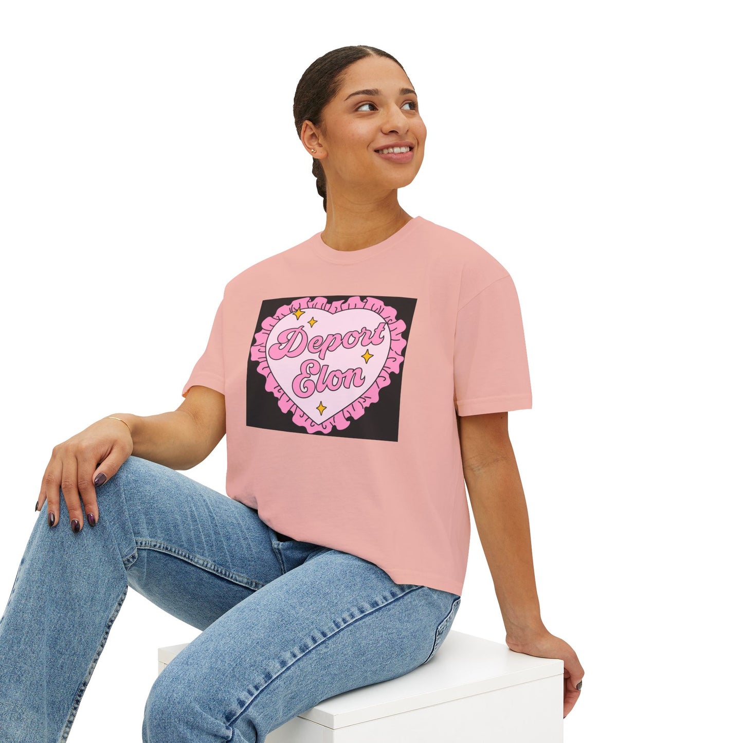 Depor-Elon Women's Boxy Tee, Trendy Graphic Tee, Statement T-Shirt, Casual Fashion Top, Irreverent Gift Idea, Summer Style Top
