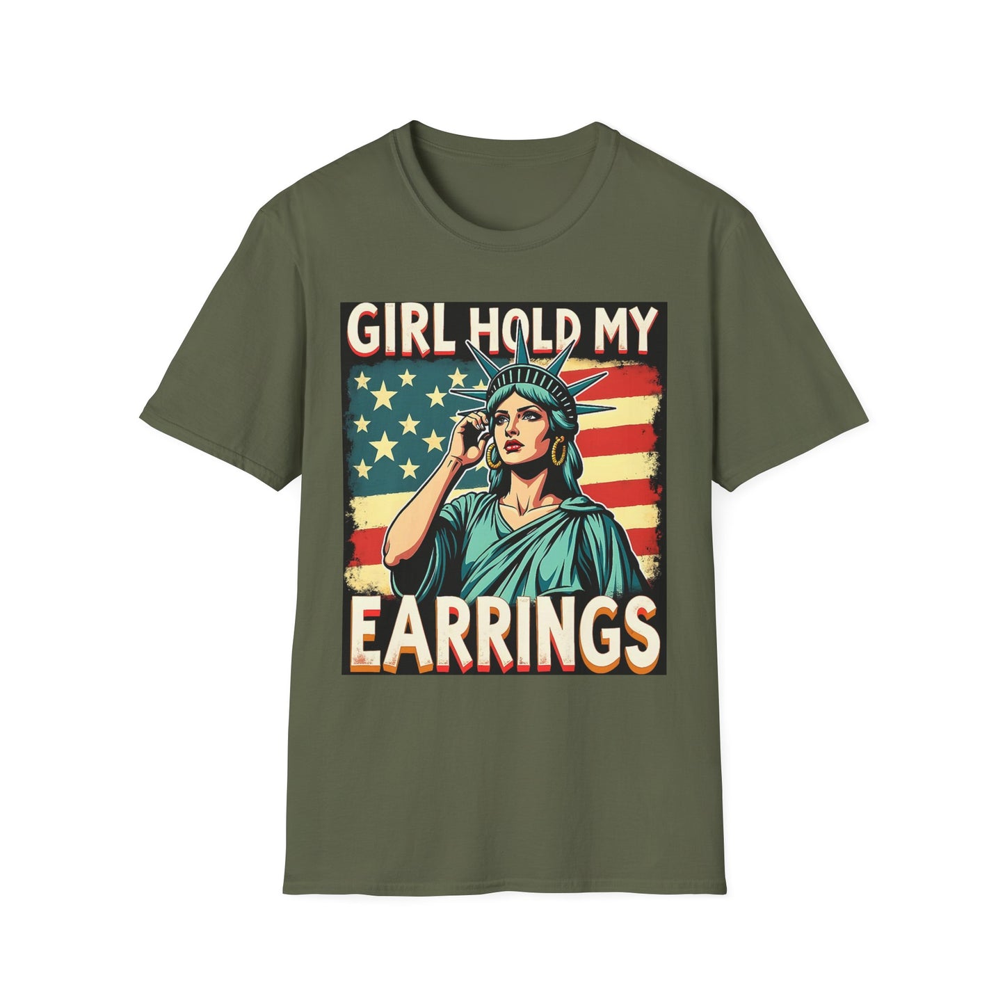 Patriotic Graphic Tee - "Girl Hold My Earrings" Unisex Softstyle T-Shirt, Independence Day, Gifts for Her, Fun Statement Shirt, [...]
