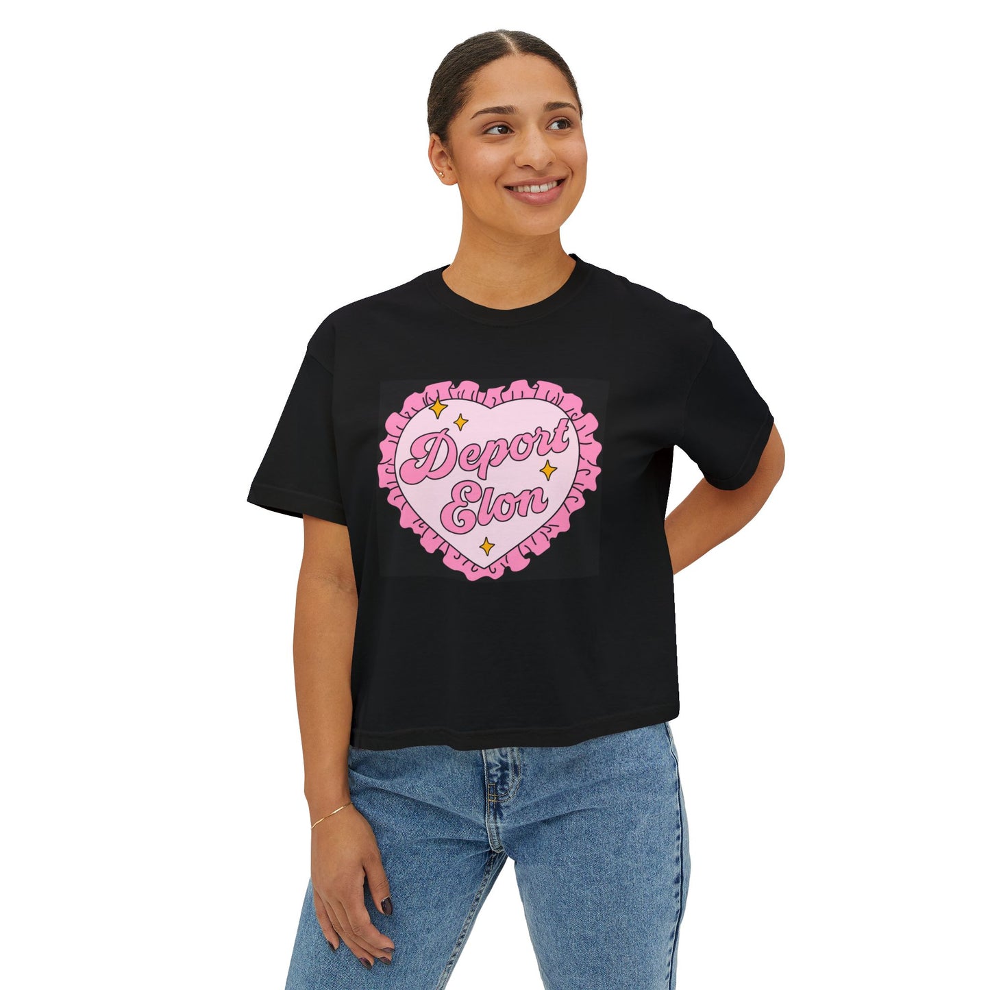 Depor-Elon Women's Boxy Tee, Trendy Graphic Tee, Statement T-Shirt, Casual Fashion Top, Irreverent Gift Idea, Summer Style Top