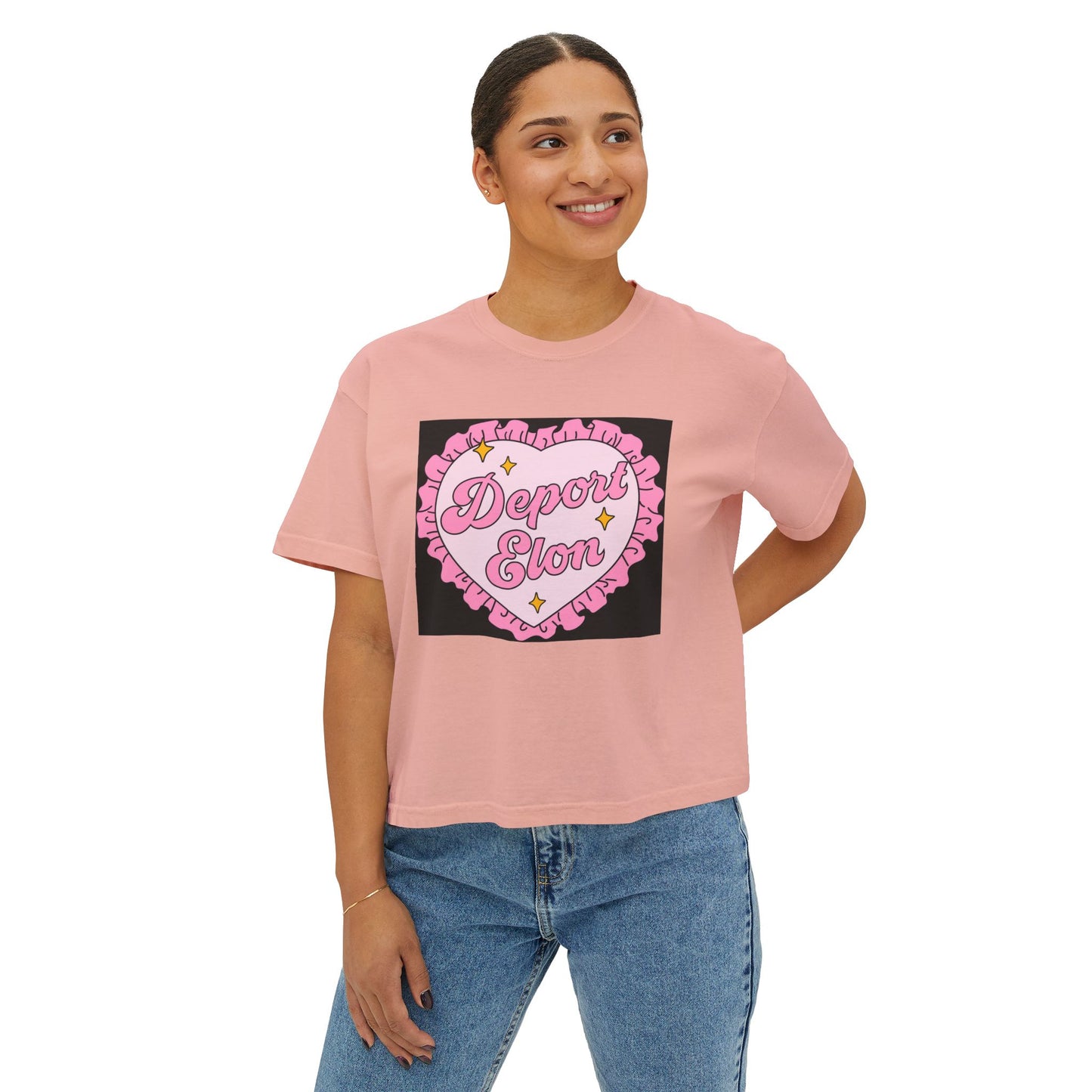 Depor-Elon Women's Boxy Tee, Trendy Graphic Tee, Statement T-Shirt, Casual Fashion Top, Irreverent Gift Idea, Summer Style Top