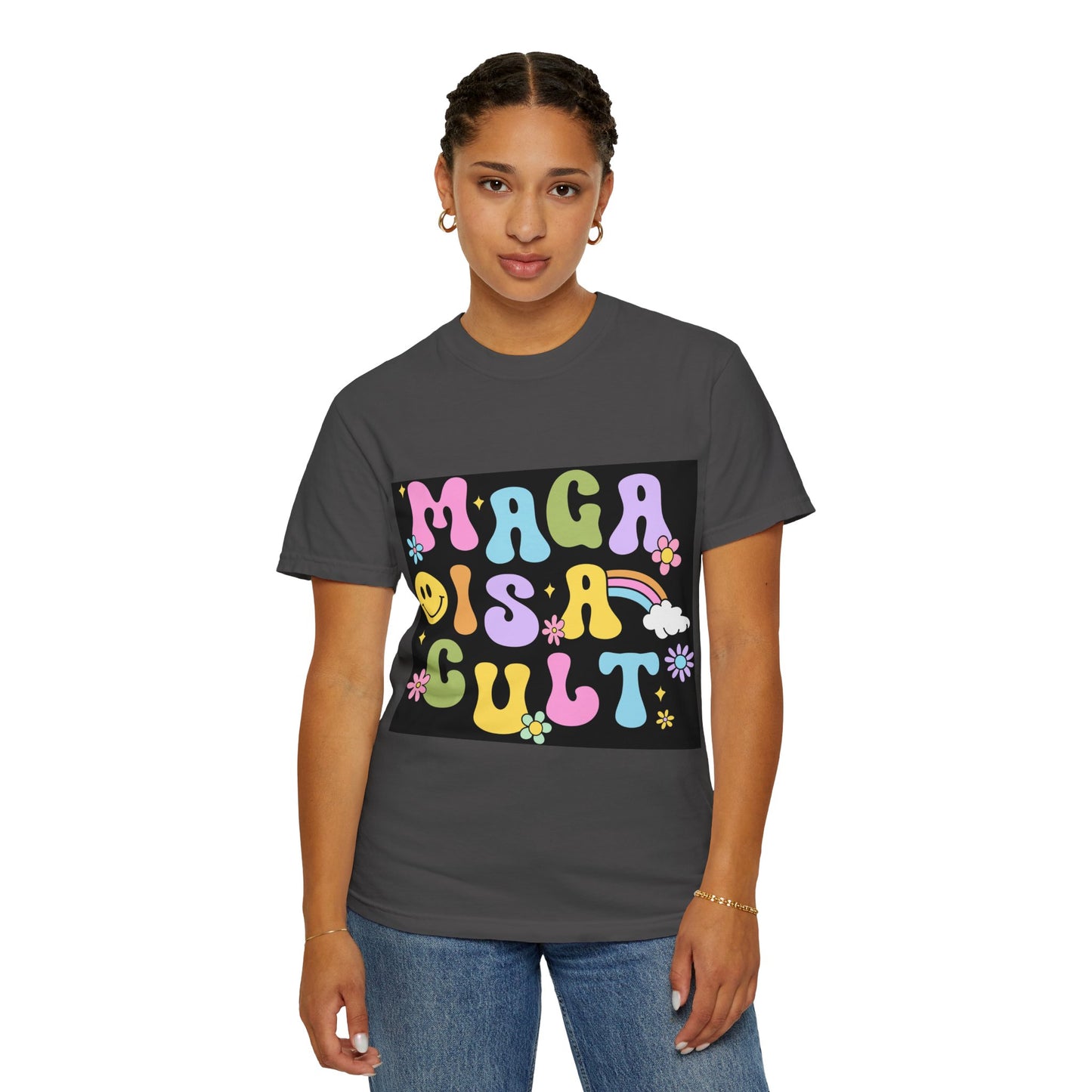 Colorful Statement T-Shirt - 'MAGA IS A CULT' Graphic Tee, Unisex T-Shirt, Trendy Apparel, Fun Gift, Casual Wear