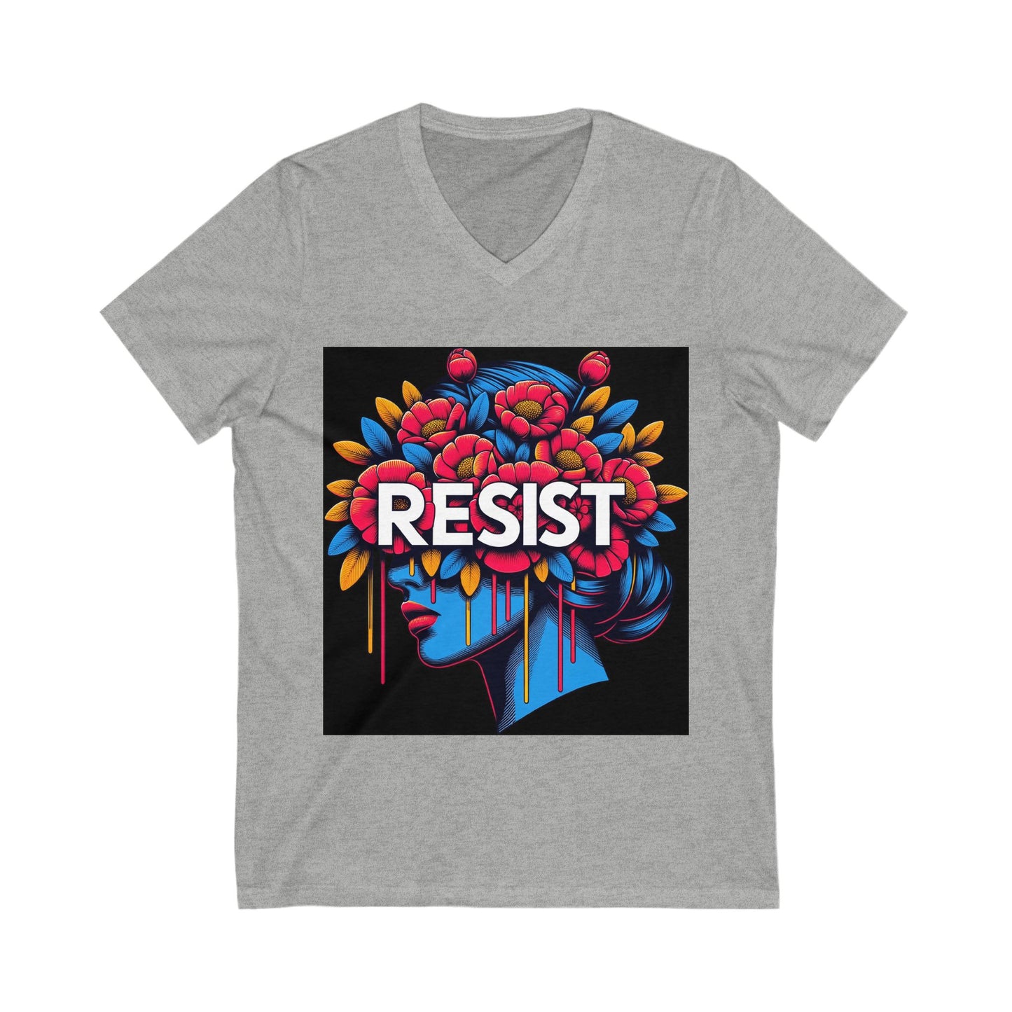 Floral Resistance Tee, Empowerment Shirt, Unisex V-Neck Tee, Inspirational Clothing, Gift for Activists, Boho Art Top