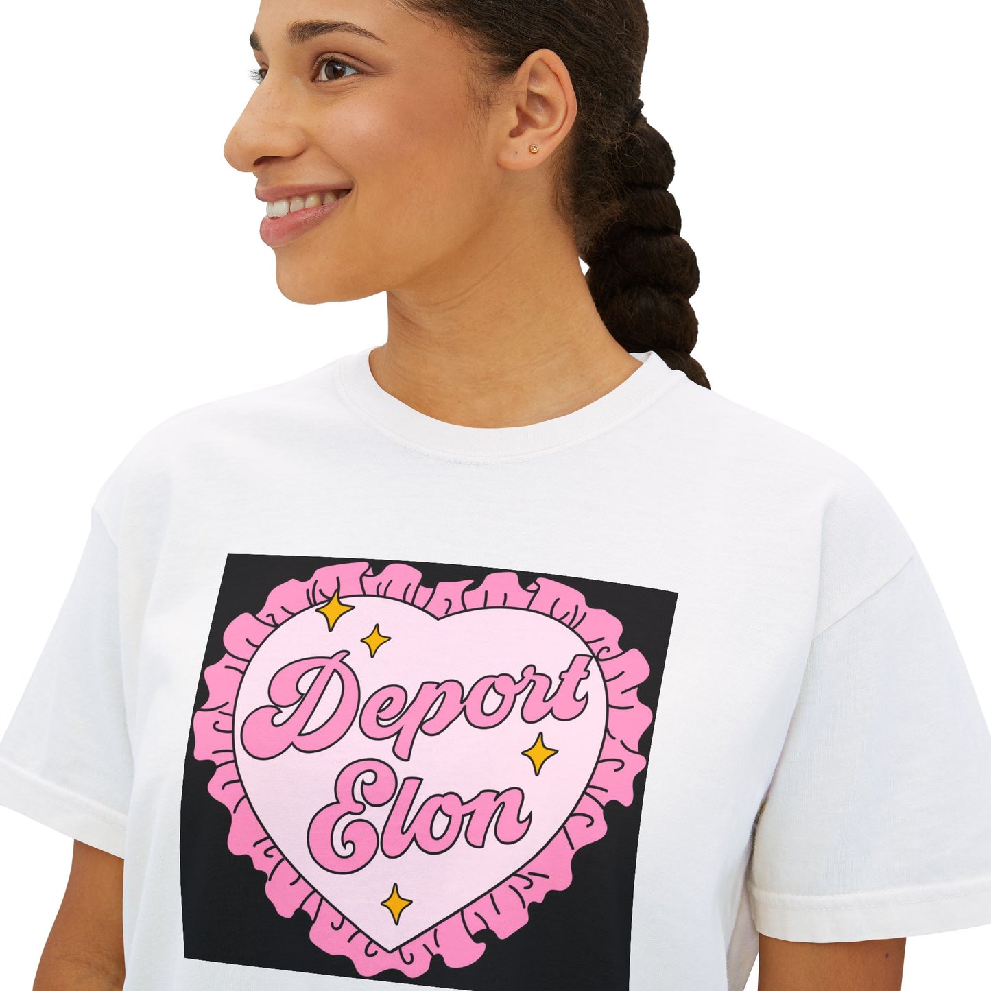 Depor-Elon Women's Boxy Tee, Trendy Graphic Tee, Statement T-Shirt, Casual Fashion Top, Irreverent Gift Idea, Summer Style Top