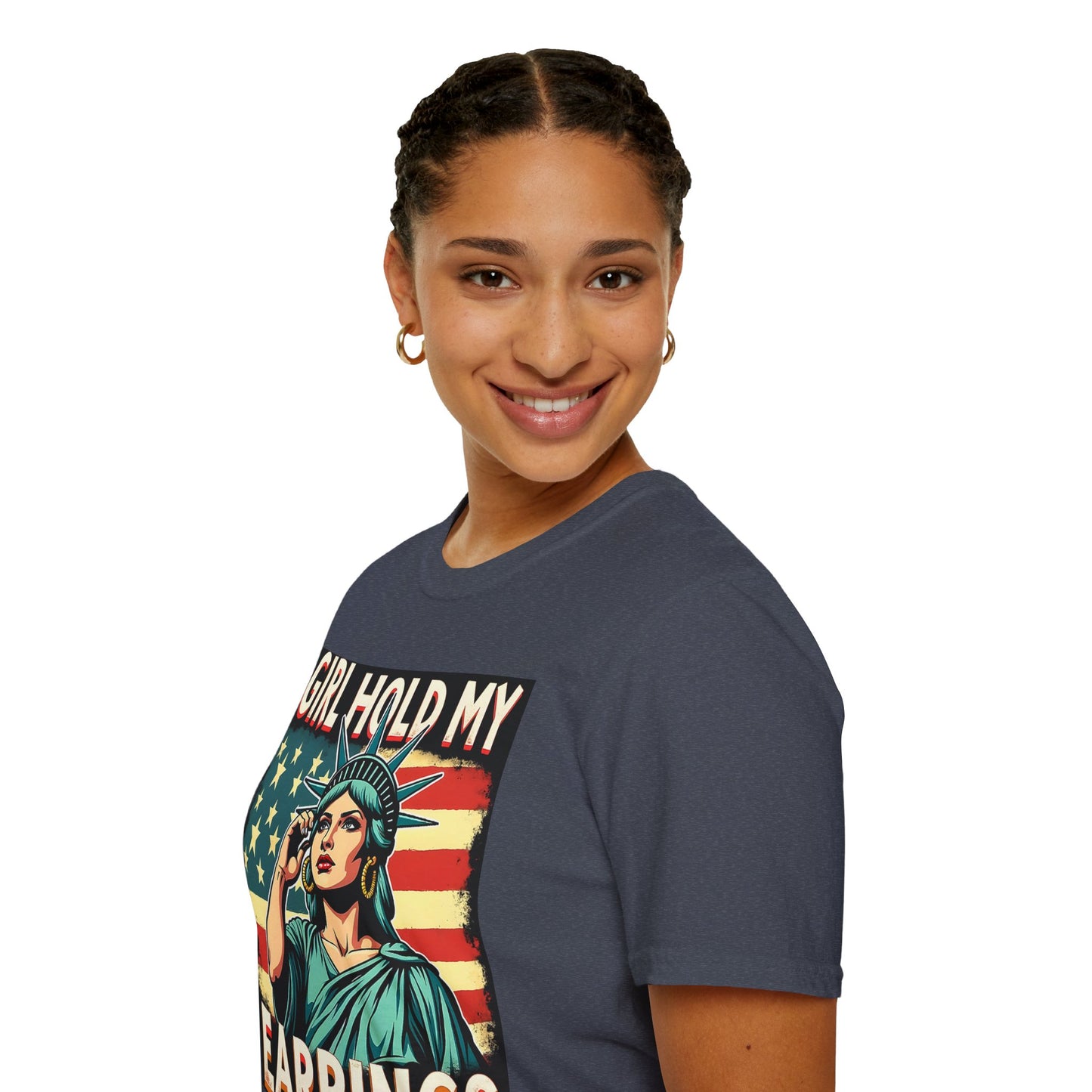 Patriotic Graphic Tee - "Girl Hold My Earrings" Unisex Softstyle T-Shirt, Independence Day, Gifts for Her, Fun Statement Shirt, [...]