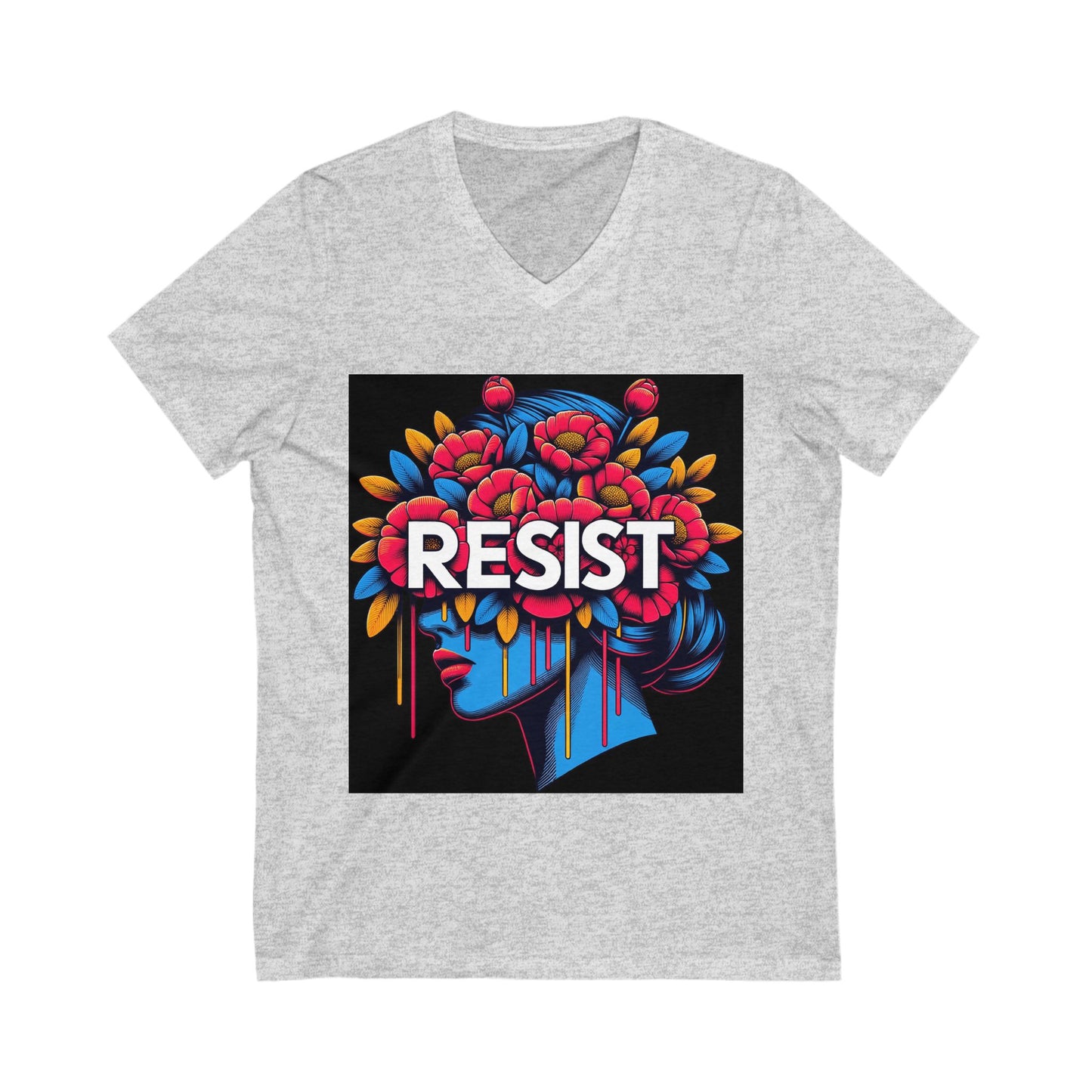 Floral Resistance Tee, Empowerment Shirt, Unisex V-Neck Tee, Inspirational Clothing, Gift for Activists, Boho Art Top