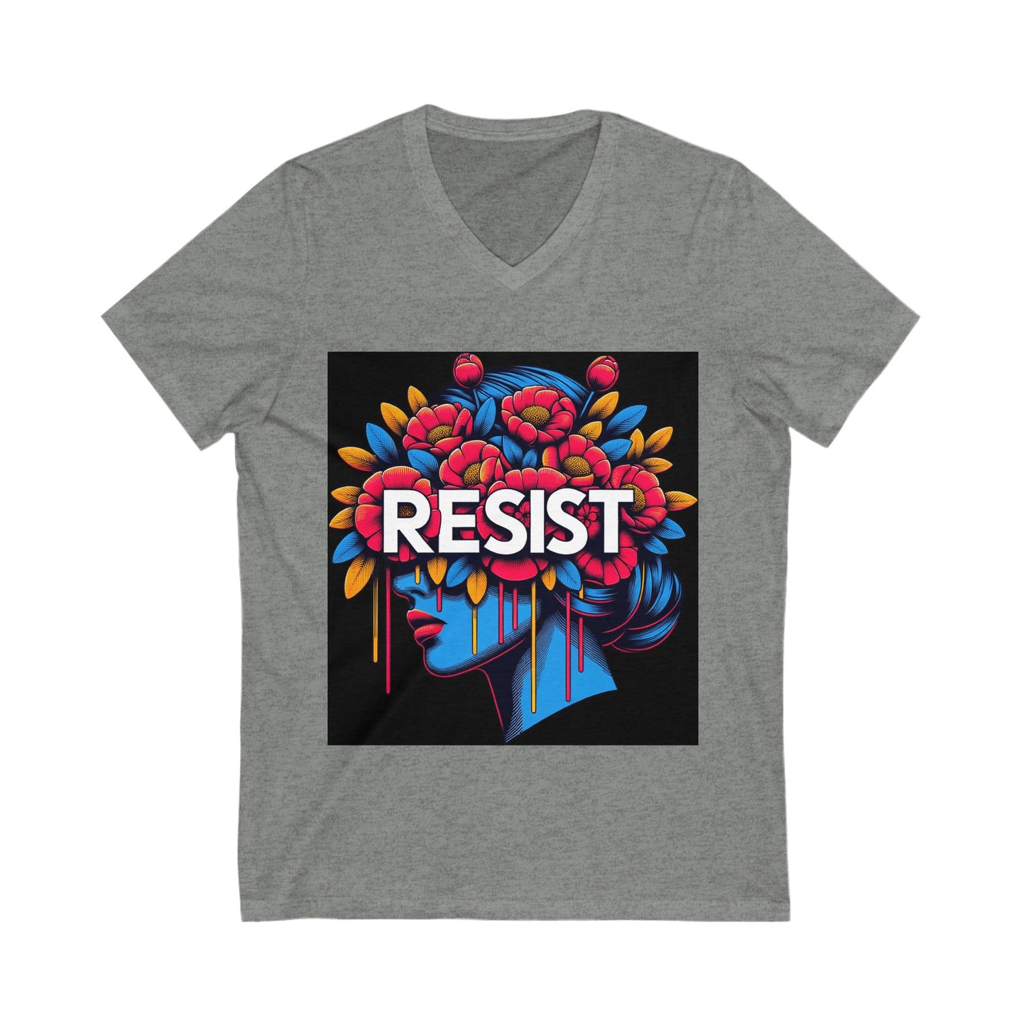 Floral Resistance Tee, Empowerment Shirt, Unisex V-Neck Tee, Inspirational Clothing, Gift for Activists, Boho Art Top