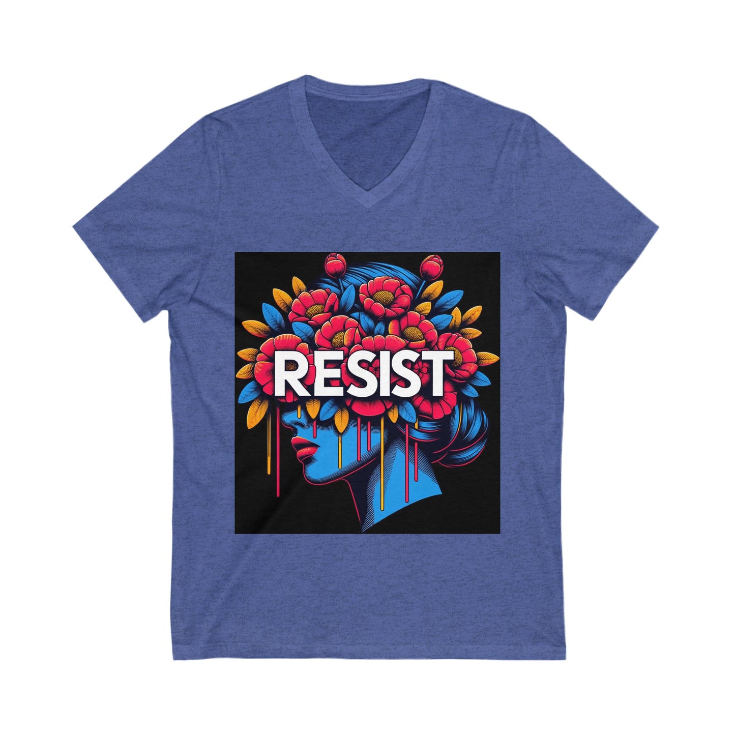 Floral Resistance Tee, Empowerment Shirt, Unisex V-Neck Tee, Inspirational Clothing, Gift for Activists, Boho Art Top
