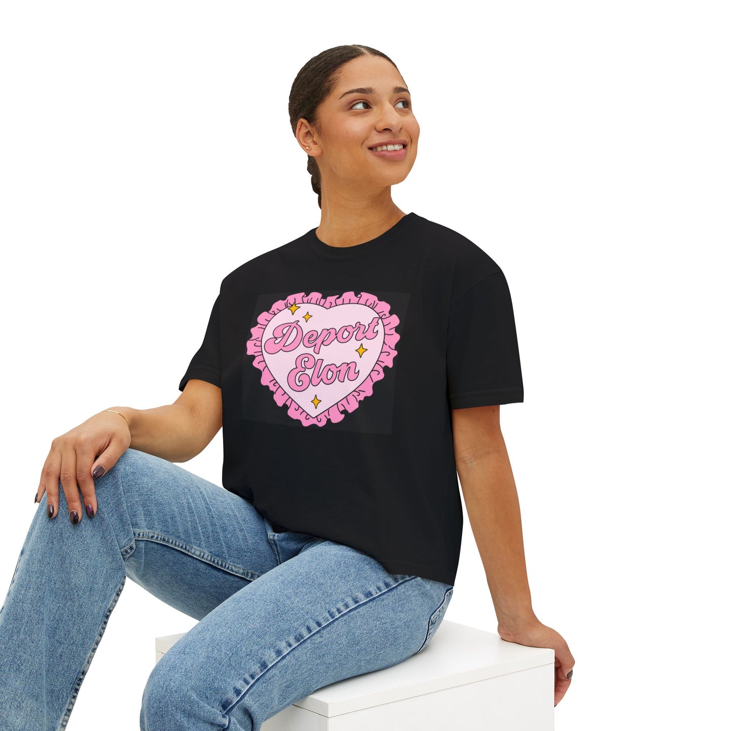 Depor-Elon Women's Boxy Tee, Trendy Graphic Tee, Statement T-Shirt, Casual Fashion Top, Irreverent Gift Idea, Summer Style Top